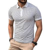 Tagdo Men's Striped Modern Fit Polo Shirt (Strip-Polo-2036-White-S_White