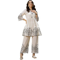 Stylum Women's Floral & Embroidered Cotton Short Kurti Palazzo Set