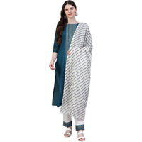 Stylum Women's Plus Size Cotton Printed Straight Kurta Pant Dupatta Set (01F-Tealbluekpd36_Teal Blue, S)