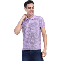 Tagdo Men's Regular Fit Strip Printed Polo Casual Tees (Lining-Polo-5166-Purple-L)