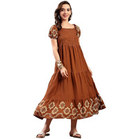 Stylum Women's Solid Rayon Tiered Dress Brown