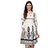 Stylum Women's Women's Off White Printed Rayon Flared Dress