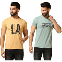 Tagdo Men Textured Printed Half Sleeve Round Neck Tshirt Pack Of 2 (Men-Combo-5161-Khk-5162-Mnt-Xxl)