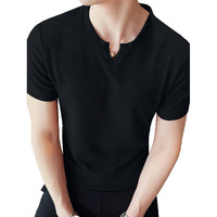 Tagdo Men's Waffle Knitted V Neck|T Shirt For Man|Waffle|Cotton|Casual| Regular Fit Tees (Rf-V-Waffle-2012-Black-Xxl)