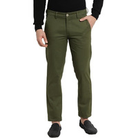 Turtle Men Cotton Stretch Dark Green Solid Ultra Slim Fit Casual Trouser