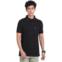 Turtle Men 100% Cotton Black Half Sleeve Casual Printed Polo Tshirt