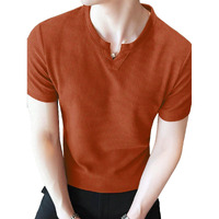 Tagdo Men's Waffle Knitted V Neck|T Shirt For Man|Waffle|Cotton|Casual| Regular Fit Tees (Rf-V-Waffle-2012-Rust-Xl)