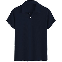 Tagdo Premium Waffle Knit T-Shirt || Polo T-Shirt For Men (Button-Waffle-2018-Navy-L)