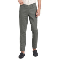 Turtle Men Cotton Stretch Olive Checkered Narrow Fit Flat Front Casual Trouser