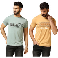 Tagdo Men Textured Printed Half Sleeve Round Neck Tshirt Pack Of 2 (Men-Combo-5163-Mnt-5164-Khk-Xxl)