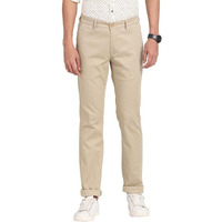 Turtle Men Cotton Stretch Beige Checkered Narrow Fit Flat Front Casual Trouser