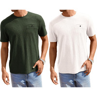 Tagdo Men's Waffle Knitted Crew Neck Short Sleeve Tees Pack Of 2 (Combo-5154-Grn-Wht-L) Green-White