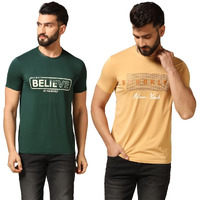 Tagdo Men Textured Printed Half Sleeve Round Neck Tshirt Pack Of 2 (Men-Combo-5163-Grn-5164-Khk-Xl)
