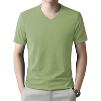 Tagdo Men's Solid Color V-Neck Short Sleeve T-Shirt (Matte-Polo-2033-Pista-S)