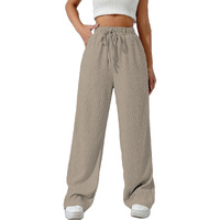 Sugathari Women's Beige Loose Wide-Leg Pants With Textured Wrinkled Fabric And Drawstring Waist Long Trousers (Trouser 157 Beige-Xl)