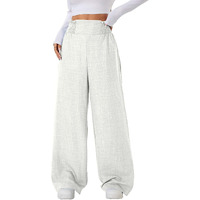 Sugathari Women's Off-White Casual Wide Leg Pants  High Waist Elastic Waistband Loose Fit Long Trousers | Lightweight Straight Leg Summer Pantstrouser 254 Off-White-L