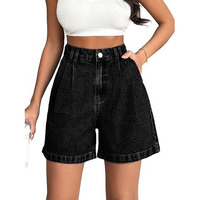 Sugathari Women's Black High Waisted Denim Shorts, 2025 Fashion Vintage Wash, Straight Cut (Short 234 Black-S)