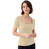 Sugathari Women's & Girl's Skin Solid Knitted Square Neck T-Shirts Short Sleeve Tops (T-Shirt 106 Skin 2Xl)