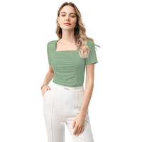 Sugathari Women's & Girl's Mint Green Solid Knitted Square Neck T-Shirts Short Sleeve Tops (Top 108 Mint S)