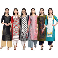 Tee Projekt Printed Crepe Kurti For Women Ll Modern Kurtis: For The Trendy You (Pack Of 6)