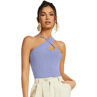 Sugathari Women's Sky Blue Criss Cross Front Ribbed Knit Korean Trendy Tank Western Tops For Women Stylish (T-Shirt 183 Sky Blue-L)