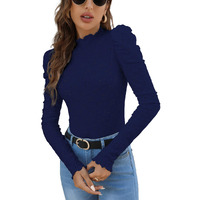 Sugathari Girl's & Women's Navy Blue Spring/Summer Slim Fit High Neck T-Shirt With Stand Collar, Cap Sleeves And Eyelet Embroidery Frill Trim Tee Textured Sheer Fabric (T-Shirts 194 Navy Blue-M)