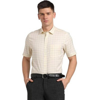 Turtle Men 100% Cotton Cream Checkered Regular Fit Formal Shirt