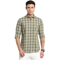 Turtle Men 100% Cotton Green Checkered Slim Fit Full Sleeve Casual Shirt