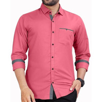 Tee Projekt Men's Regular Fit Solid Soft Touch Cotton Casual Shirt With Pocket Design With Spread Collar & Full Sleeves. Pink