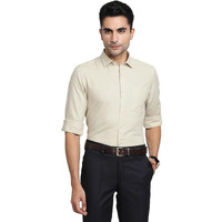 Turtle Men 100% Cotton Beige Solid Slim Fit Formal Shirts