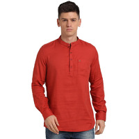Turtle Men 100% Cotton Brick Red Solid Slim Fit Casual Kurta Shirt