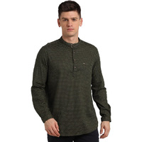Turtle Men 100% Cotton Dark Green Printed Slim Fit Casual Kurta Shirt