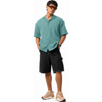 Tee Projekt Men's Regular Fit Popcorn Shirt Half Sleeve Spraed Collar Shirt Mint Green