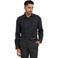 Turtle Men 100% Cotton Charcoal Checkered Slim Fit Full Sleeve Formal Shirt
