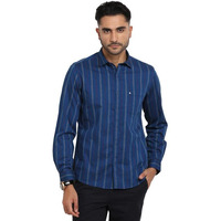 Turtle Men 100% Cotton Blue Striped Slim Fit Casual Shirt