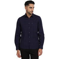 Turtle Men 100% Cotton Blue Checkered Slim Fit Casual Shirt