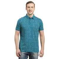 Turtle Men 100% Cotton Blue Printed Polo T-Shirt