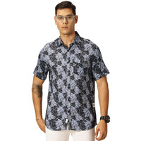 Thomas Scott Men 100% Rayon Half Sleeves Printed Casual Shirt (Ts1540_Navyblue, L)