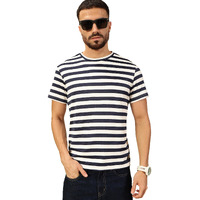 Thomas Scott Men Round Neck Half Sleeves Striped Regular Fit Tshirt (Tsst04_Navyblue, L)