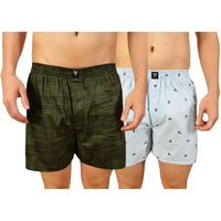 Thomas Scott Men's 100% Cotton Printed Boxer Shorts | Regular Fit | Soft & Breathable Innerwear | Pack Of 2 | Tsbpo2009_Multicolor9 Sky Blue,Green