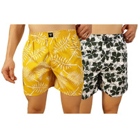 Thomas Scott Men's 100% Cotton Printed Boxer Shorts | Regular Fit | Soft & Breathable Innerwear | Pack Of 2 | Tsbpo2013_Multicolor13_32 Yellow,Green