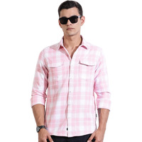 Thomas Scott Men's Cotton Regular Full Sleeve Checkered Casual Shirt(Ts1469_Pink_Xl)