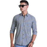 Thomas Scott Men's | Checks Printed | Long Sleeve | Regular Fit | 100% Cotton | Casual & Semi Formal | Shirt For Men (Available In Plus Size) (Ts1482_Navy_5Xl)
