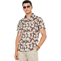 Thomas Scott Men's | All Over Printed | Spread Collar | 100% Cotton | Short Sleeve | Shirts For Men (Available In Plus Size) Brown