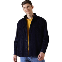 Thomas Scott Mens | Full Sleeve | Corduroy | Double Pockets | Relaxed Fit | 100% Cotton | Spread Collar | Casual | Shirts (Navy_L)