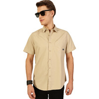 Thomas Scott Mens Cotton Slim Fit Half Sleeves Solid Casual Shirt (Ccsh044_Beige, M)