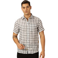 Thomas Scott Mens Jute Linen Half Sleeves Checkered Casual Shirt (Ts1395_Black, S)