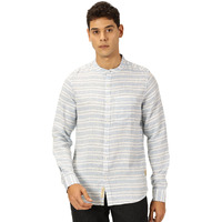 Thomas Scott Men's Premium Linen Blend Mandarin Collar Full Sleeves Casual Shirt (Blue, Xl)