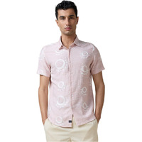 Thomas Scott Mens Embroidered Half Sleeves Slim Fit Casual Shirt (Ts1692_Pink, 2Xl)