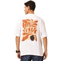 Thomas Scott Men's 100% Cotton Oversized Fit Go Outside Graphic Printed Tshirt (White, L)